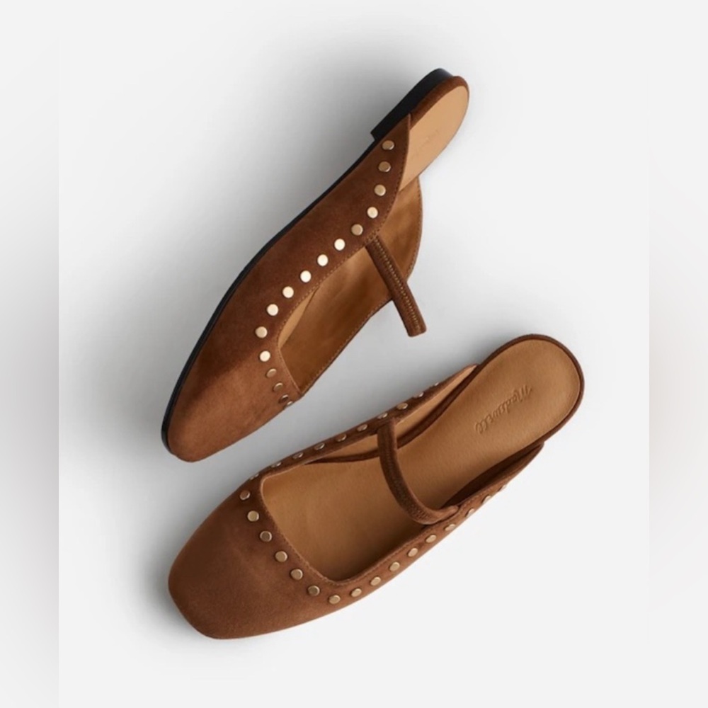 Madewell Brown Studded Suede Mary Jane Flats